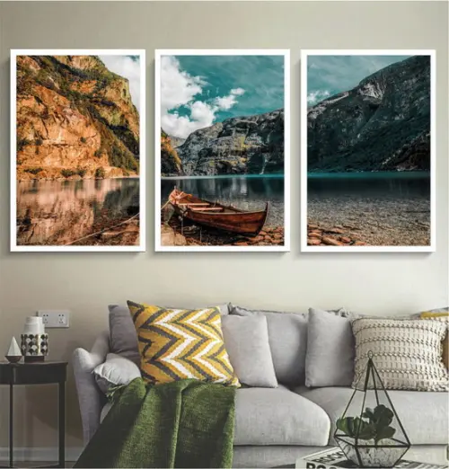 Kit 3 Quadros Decorativos Paisagem para Quarto Sala Moldura