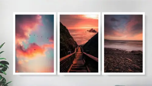 Kit 3 Quadros Decorativos Paisagem Para Salas Praia Molduras