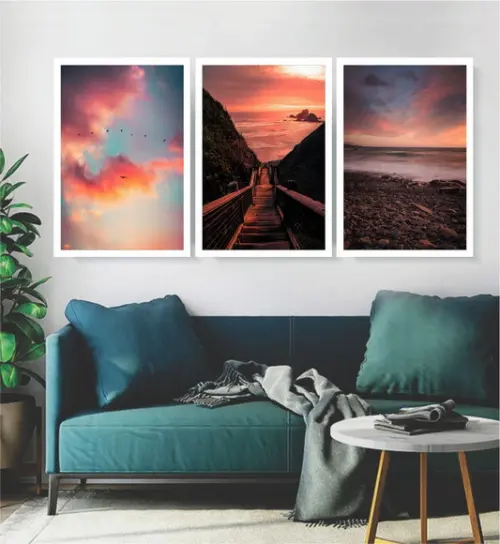 Kit 3 Quadros Decorativos Paisagem Para Salas Praia Molduras