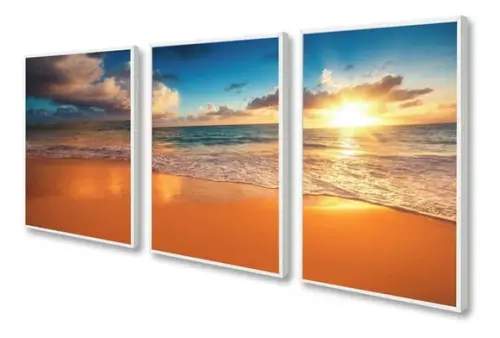 Kit 3 Quadros Decorativos Paisagem Pôr do Sol com Moldura