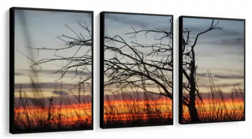 Kit 3 Quadros Decorativos Paisagem Pôr Do Sol Com Moldura