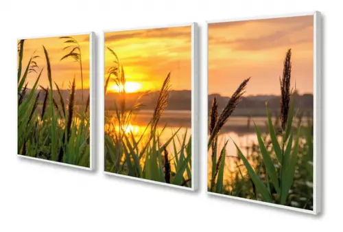 Kit 3 Quadros Decorativos Paisagem Pôr Do Sol Mar Moldura