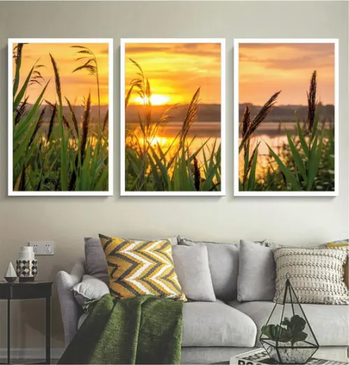 Kit 3 Quadros Decorativos Paisagem Pôr Do Sol Mar Moldura