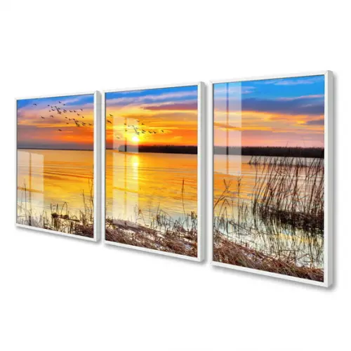 Kit 3 Quadros Decorativos Paisagem Pôr Do Sol Moldura Vidro