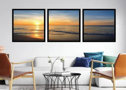 Kit 3 Quadros Decorativos Paisagem Pôr Do Sol Praia Moldura