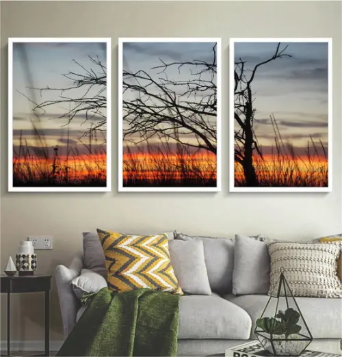 Kit 3 Quadros Decorativos Paisagem Pôr Do Sol Sala Moldura
