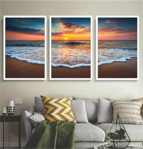 Kit 3 Quadros Decorativos Paisagem Por Do Sol Sala Moldura
