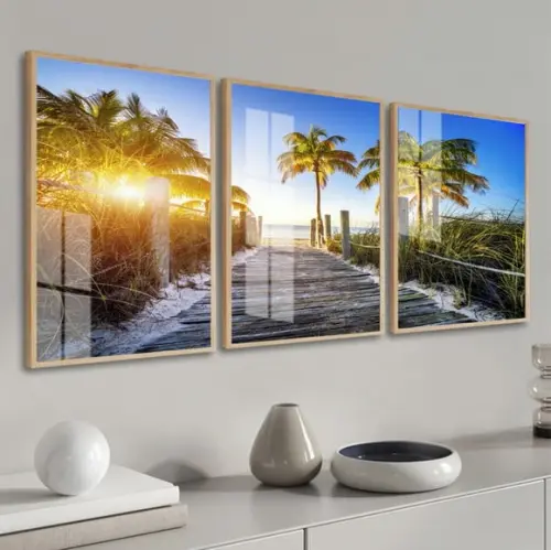 Kit 3 Quadros Decorativos Paisagem Praia Com Moldura E Vidro