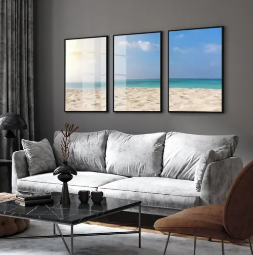 Kit 3 Quadros Decorativos Paisagem Praia Mar Moldura e Vidro