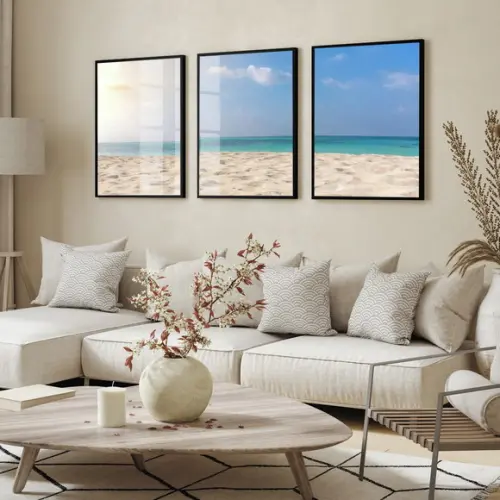 Kit 3 Quadros Decorativos Paisagem Praia Mar Moldura e Vidro