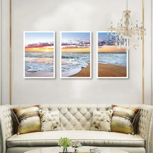 Kit 3 Quadros Decorativos Paisagem Praia Para Sala e Quarto