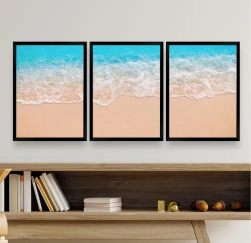 Kit 3 Quadros Decorativos Paisagem Praia Para Sala Moldura