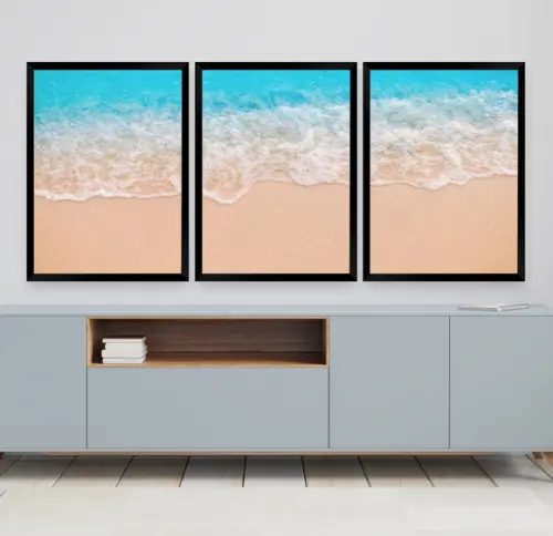 Kit 3 Quadros Decorativos Paisagem Praia Para Sala Moldura