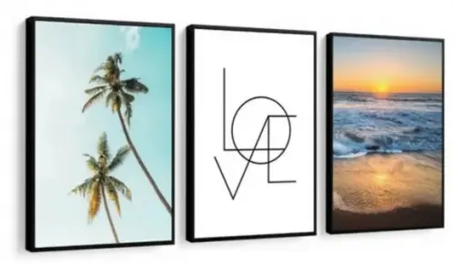 Kit 3 Quadros Decorativos Paisagem Praia Para Sala Moldura