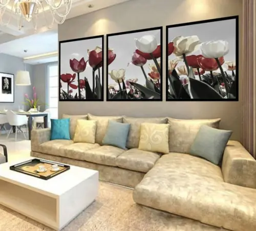 Kit 3 Quadros Decorativos Papoulas Floral Conjunto Moldura