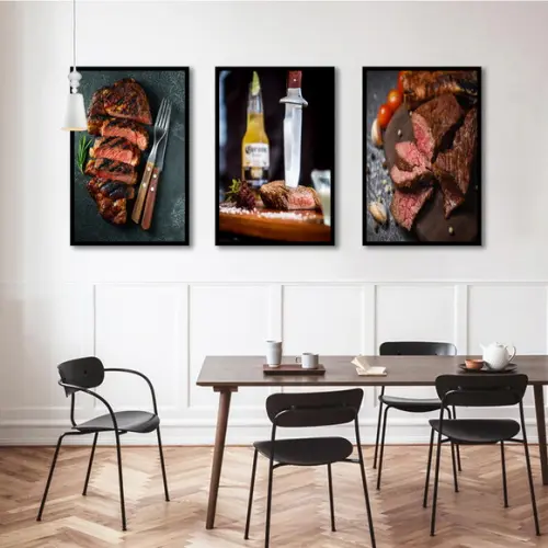 Kit 3 Quadros Decorativos Para Area De Churrasco Com Moldura