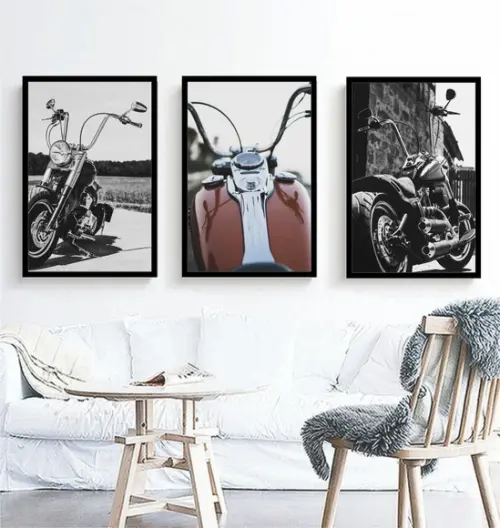 Kit 3 Quadros Decorativos Para Bar Motocicleta Harley Hall