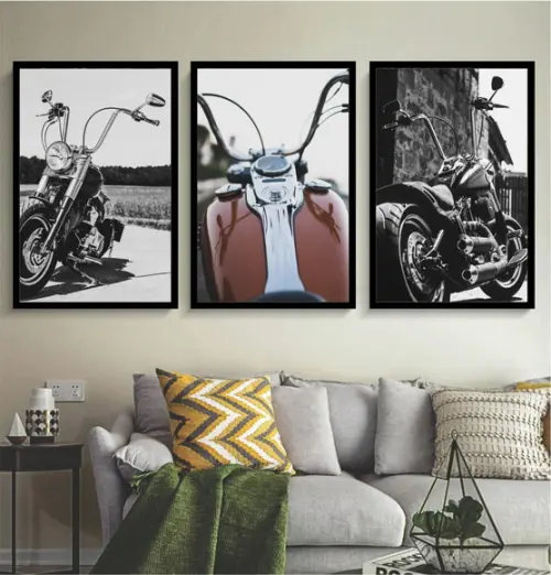 Kit 3 Quadros Decorativos Para Bar Motocicleta Harley Hall