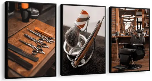Kit 3 Quadros Decorativos Para Barbearia Masculino Moldura
