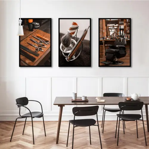 Kit 3 Quadros Decorativos Para Barbearia Masculino Moldura