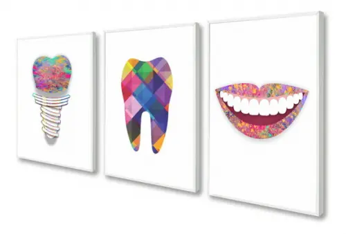 Kit 3 Quadros Decorativos Para Consultório Dentista Moldura