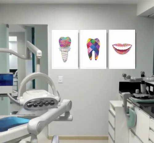 Kit 3 Quadros Decorativos Para Consultório Dentista Moldura