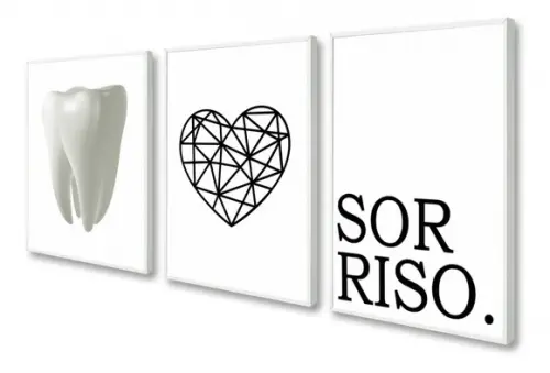 Kit 3 Quadros Decorativos Para Consultório Dentista Moldura