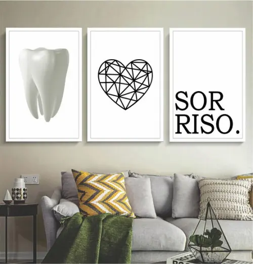 Kit 3 Quadros Decorativos Para Consultório Dentista Moldura