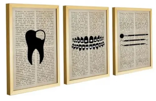 Kit 3 Quadros Decorativos Para Consultório Dentista Moldura