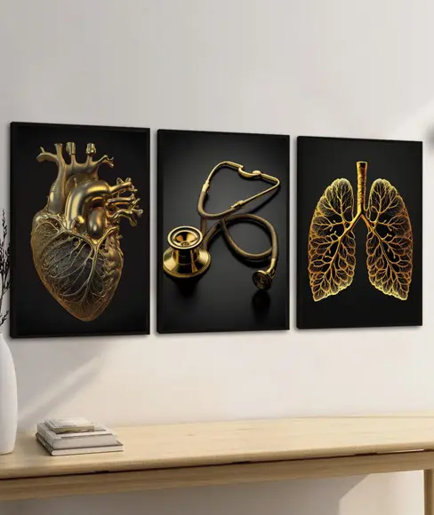 Kit 3 Quadros Decorativos para Consultório Medicina Moldura