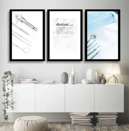 Kit 3 Quadros Decorativos Para Consultório Dentista Moldura