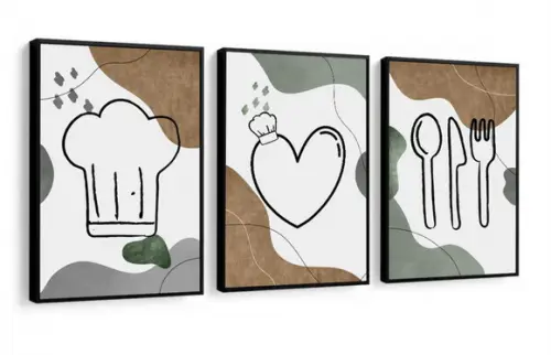 Kit 3 Quadros Decorativos Para Cozinha Restaurante Moldura