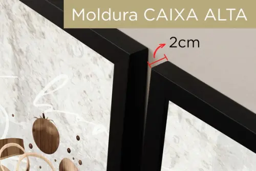 Kit 3 Quadros Decorativos Para Cozinha Moderna Moldura Vidro