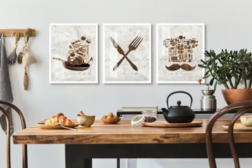 Kit 3 Quadros Decorativos Para Cozinha Moderna Moldura Vidro