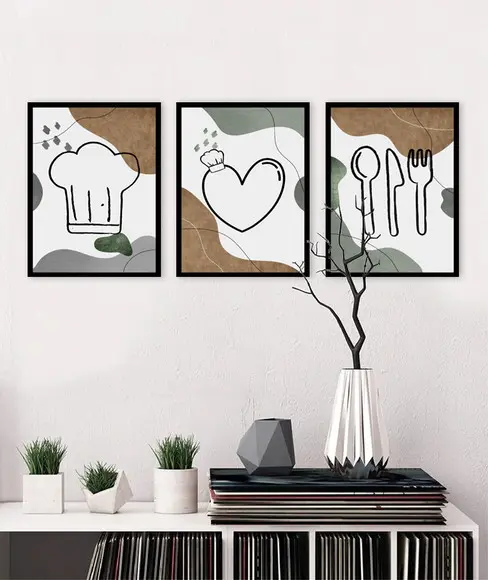 Kit 3 Quadros Decorativos Para Cozinha Restaurante Moldura
