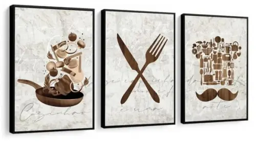 Kit 3 Quadros Decorativos Para Cozinha Restaurantes Moldura