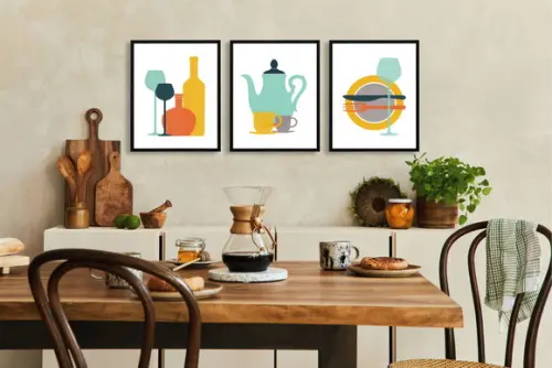 Kit 3 Quadros Decorativos Para Cozinha Sala Moldura e Vidro