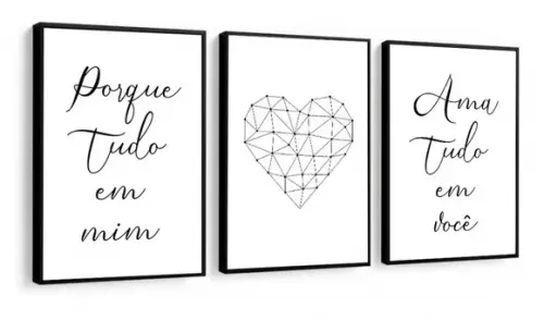 Kit 3 Quadros Decorativos Para Quarto Casal Conjunto Moldura