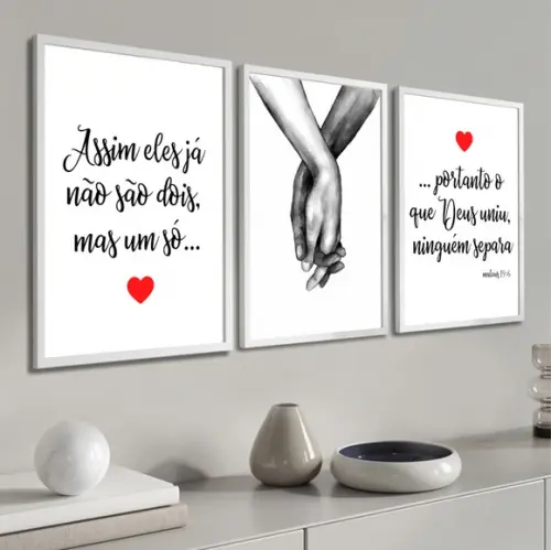 Kit 3 Quadros Decorativos para Quarto Casal Oração Versículo
