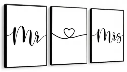 Kit 3 Quadros Decorativos Para Quarto Casal Sala Com Moldura