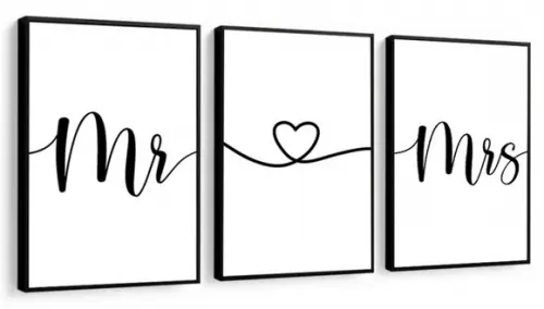 Kit 3 Quadros Decorativos Para Quarto De Casal Com Moldura