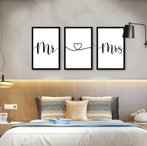 Kit 3 Quadros Decorativos Para Quarto De Casal Com Moldura