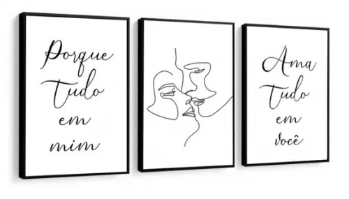 Kit 3 Quadros Decorativos Para Quarto De Casal Frase Moldura