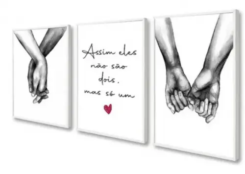Kit 3 Quadros Decorativos Para Quarto De Casal Frase Moldura