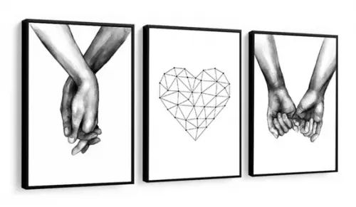 Kit 3 Quadros Decorativos Para Quarto De Casal Mãos Moldura