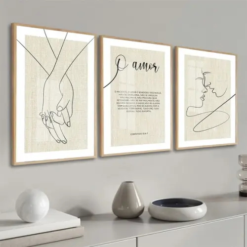Kit 3 Quadros Decorativos para Quarto de Casal Moldura Vidro