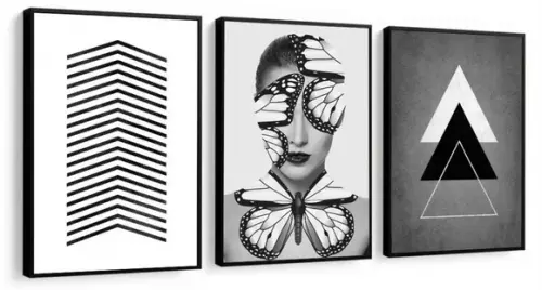 Kit 3 Quadros Decorativos Para Quarto Preto e Branco Moldura