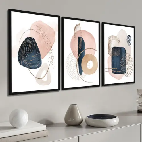 Kit 3 Quadros Decorativos Para Sala Abstrato Moderno Moldura
