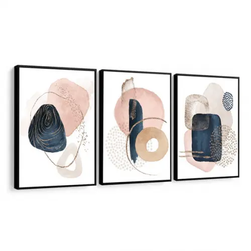 Kit 3 Quadros Decorativos Para Sala Abstrato Moderno Moldura