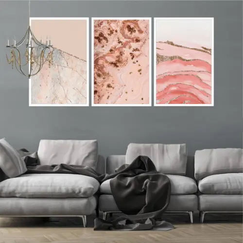 Kit 3 Quadros Decorativos Para Sala Abstrato Moderno Moldura